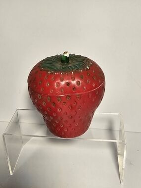Vtg. Hazel Atlas Strawberry Jam Jelly Jar Container Pot 4" Painted Milk Glass